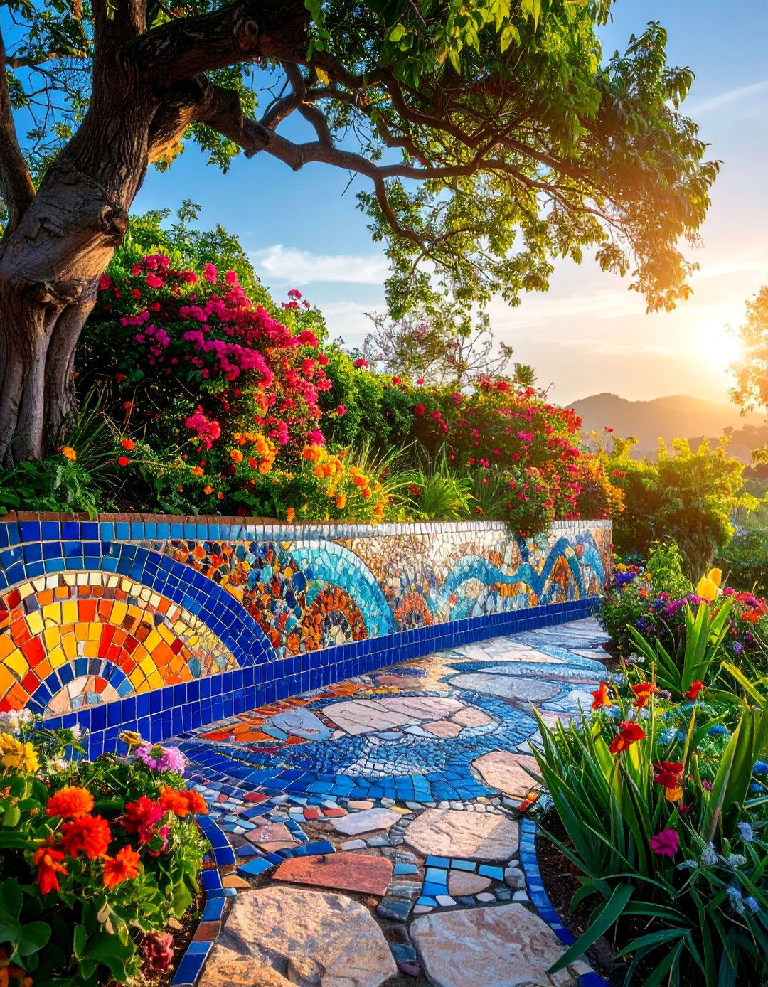 Artistic Mosaic Wall with Decorative Tile Work - 25 Garden Wall Ideas