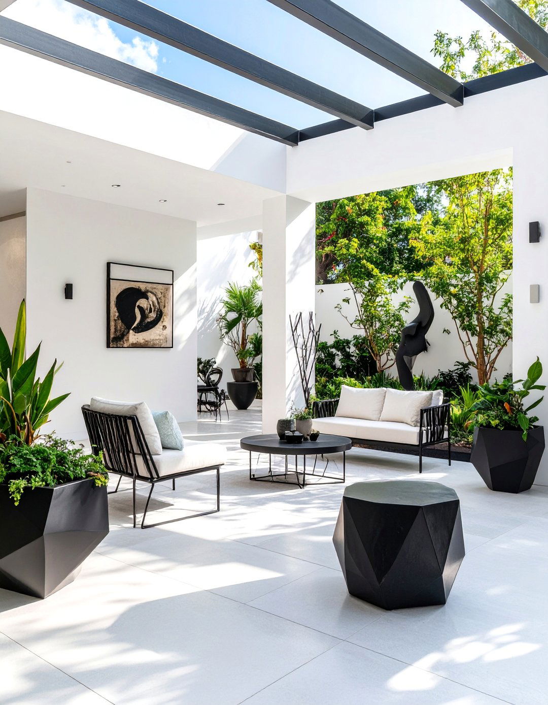 Artistic Patio with Gallery Inspired Elements - 25 Black and White Patio Ideas