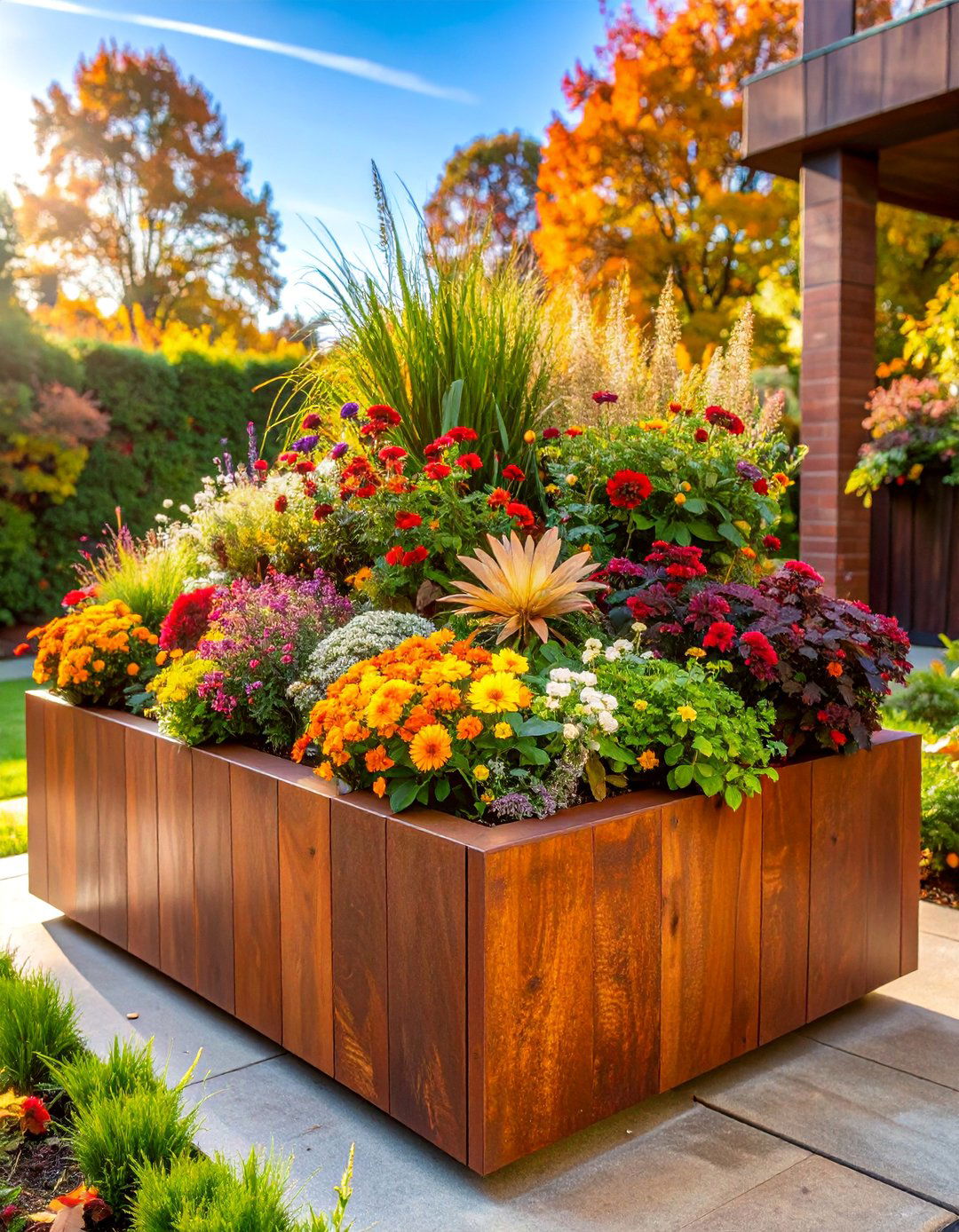 Artistic Sculptural Fall Flower Box with Creative Elements - 25 Fall Flower Box Ideas