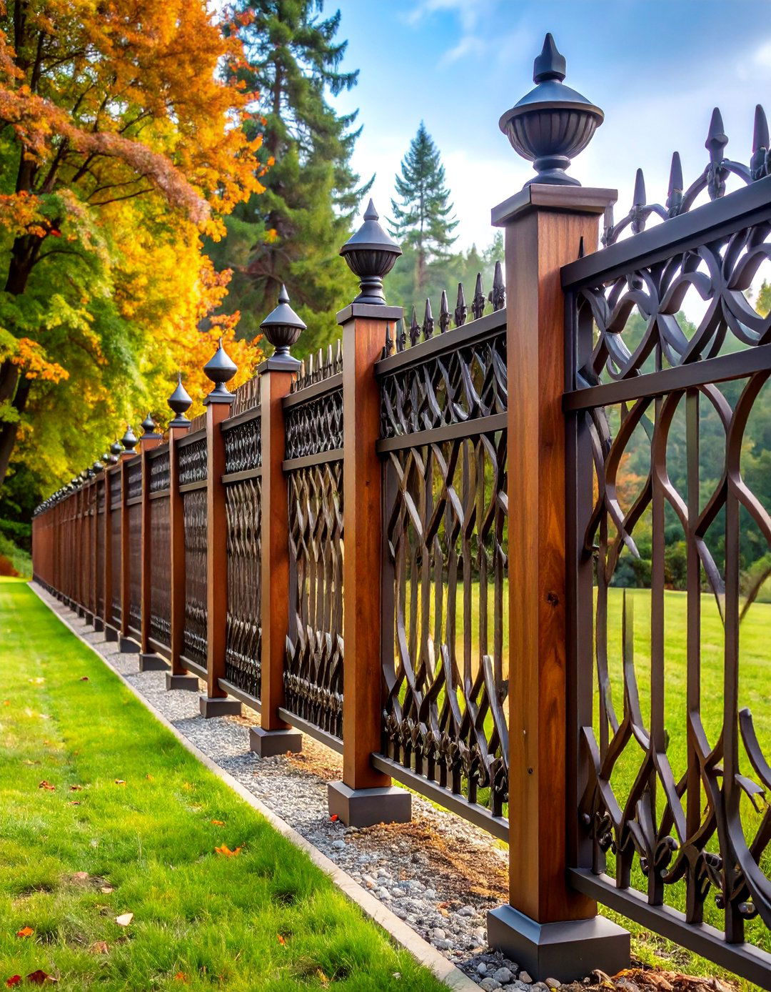 Artistic Sculptural Metal with Wood Accent Design - 25 Metal and Wood Fence