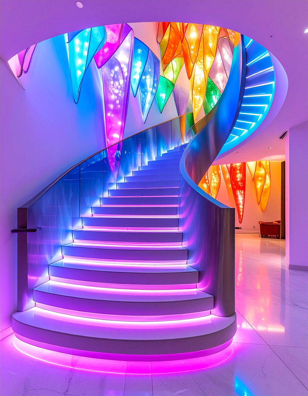Artistic Staircase Lighting with Sculptural Elements - 25 Staircase Lighting Ideas