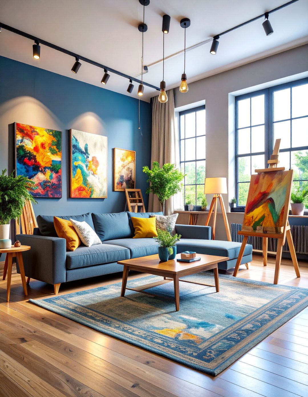 Artistic Studio Living Room with Creative Display - 25 living room grey walls black trim