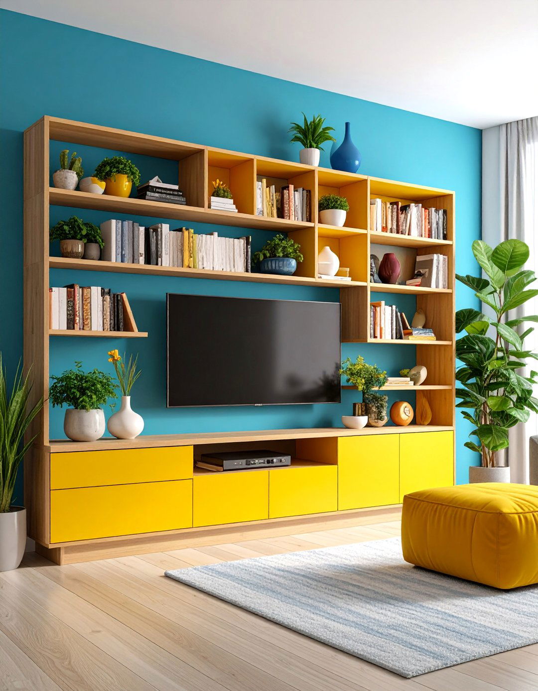 Artistic TV Display with Floating Shelves - 25 Small Living Room Ideas With Tv