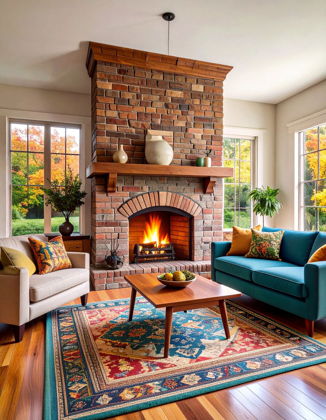 Arts and Crafts Brick Fireplace with Handcrafted Tile Accents - 25 Traditional Fireplaces