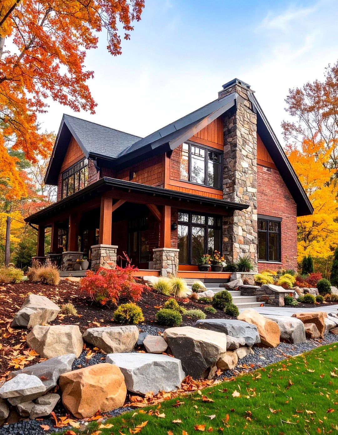 Arts and Crafts Brick with River Rock - 25 Brick Houses With Stone Accents