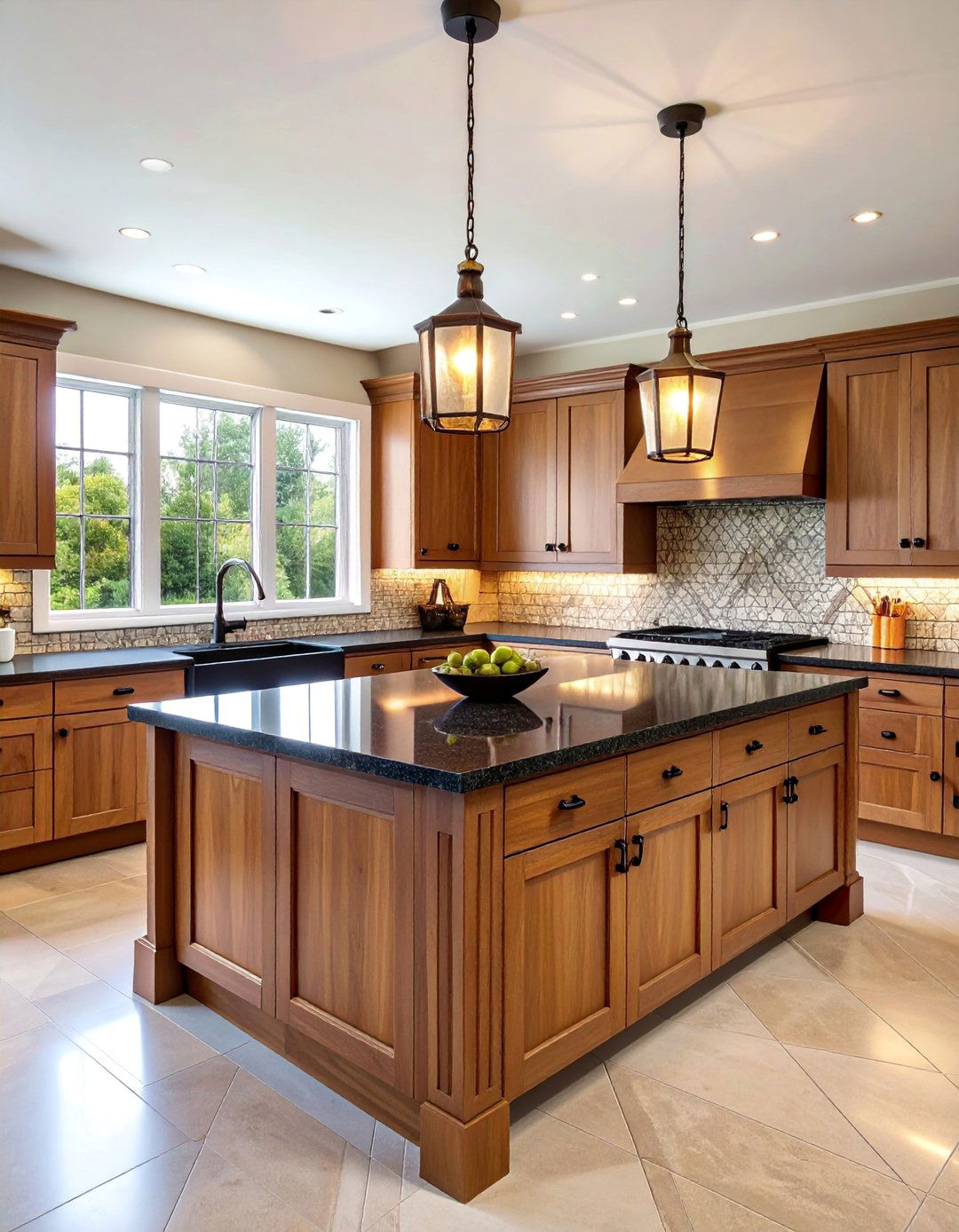 Arts and Crafts Brown with Black Granite - 25 Brown Kitchen Cabinets With Black Countertops