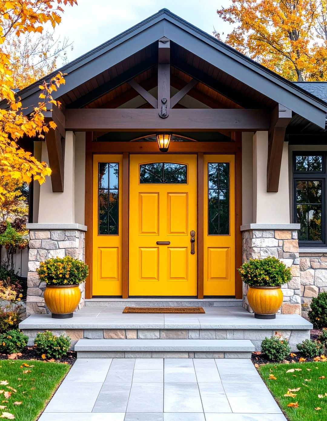 Arts and Crafts Mustard Door with Prairie Glass - 25 Mustard Yellow Front Door Ideas