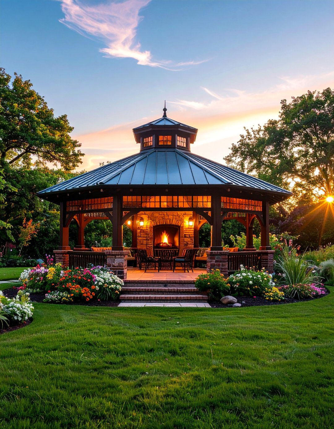 Arts and Crafts Pavilion with Craftsman Style Fireplace - 25 Backyard Pavilion With Fireplace