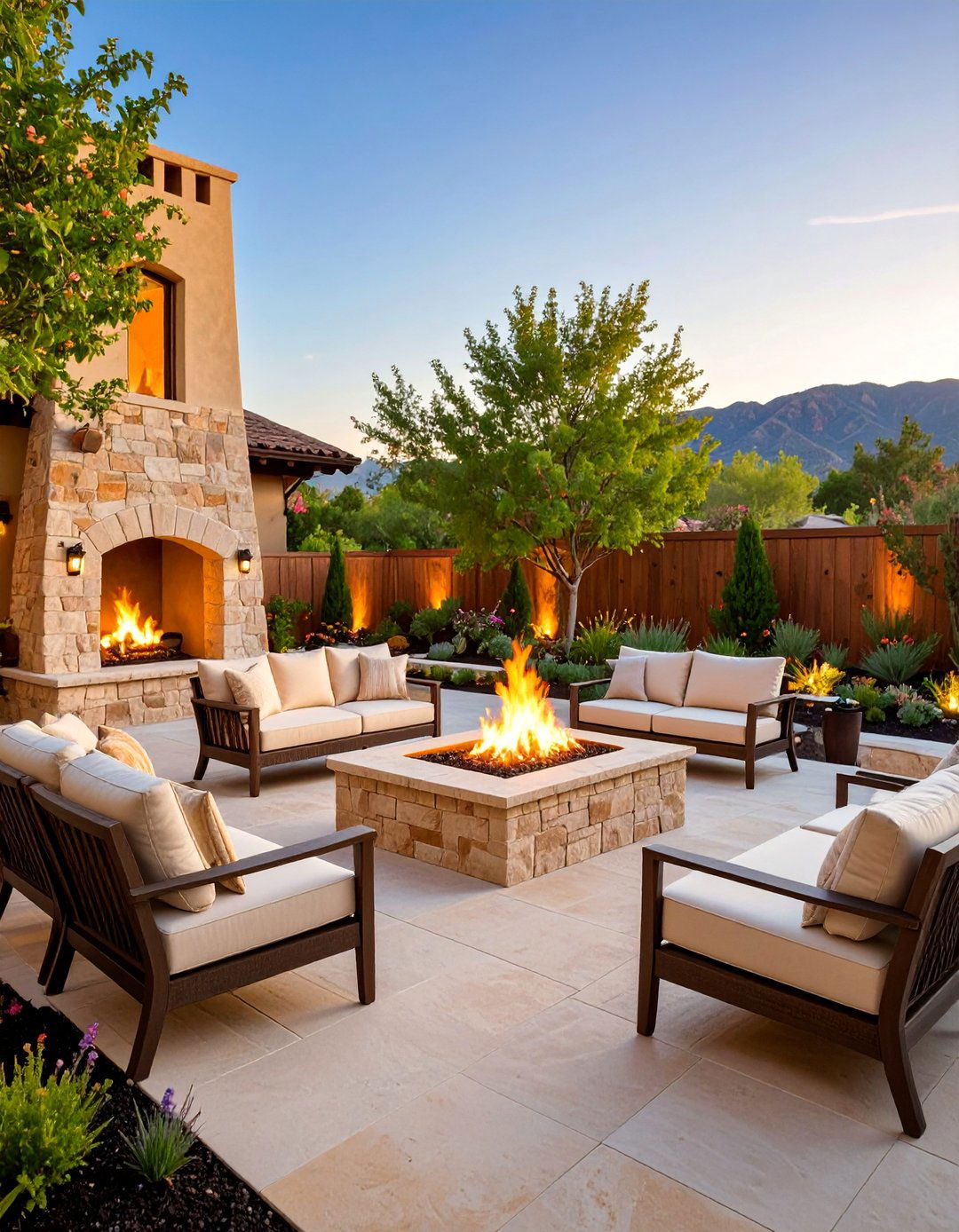 Ashlar Cut Stone with Multi Zone Fire Feature - 25 stamped concrete patio with fire pit ideas