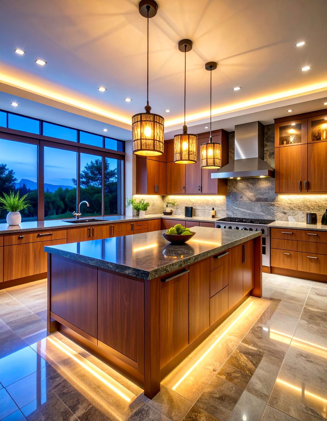 Asian Fusion Kitchen with Dark Granite and Maple Cabinets - 25 kitchen with dark countertops and light cabinets