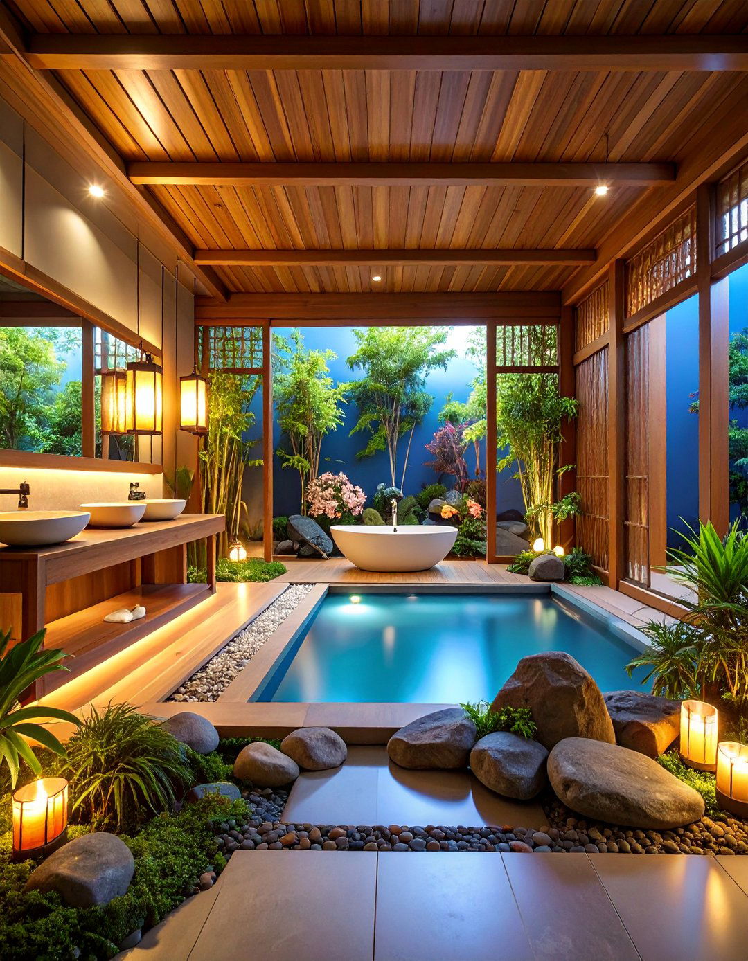Asian Fusion Restaurant Bathroom with Cultural Elements - 25 Restaurant Bathroom Ideas