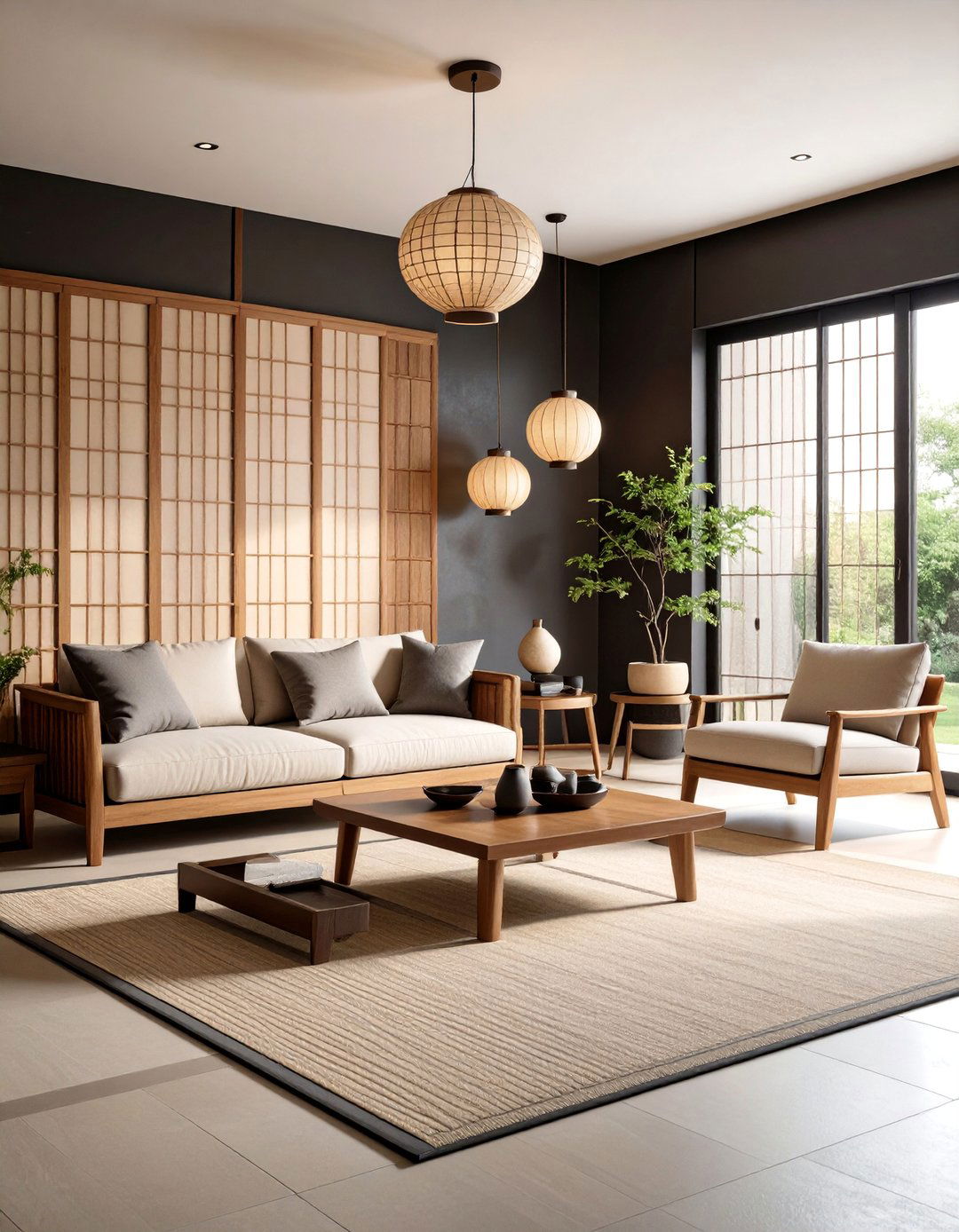 Asian Inspired Black and Brown Living Room - 25 Black and Brown Living Room Ideas