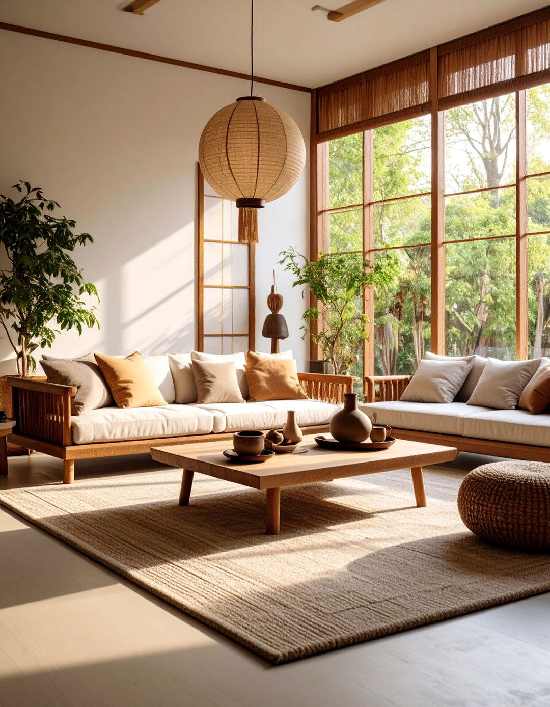 Asian Inspired Dark Brown Couch with Zen Elements - 25 Dark Brown Couch Living Room Ideas