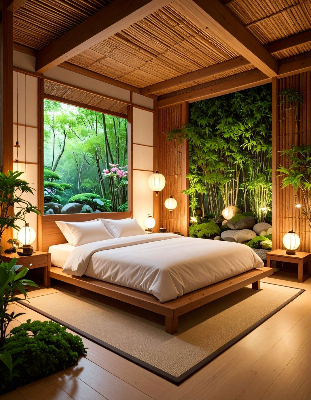 Asian Inspired Forest Bedroom with Bamboo Elements - 25 Forest Themed Bedroom Ideas