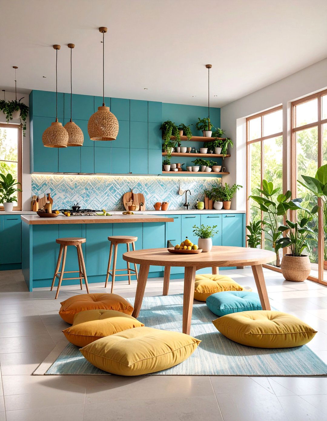 Asian Inspired Kitchen with Low Seating and Natural Elements - 25 Eat in Kitchen Ideas