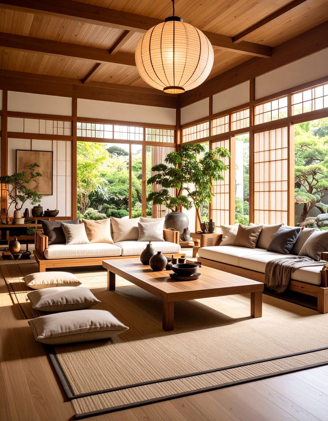 Asian Inspired Living Room with Zen Elements - 25 Aesthetic Living Room Ideas