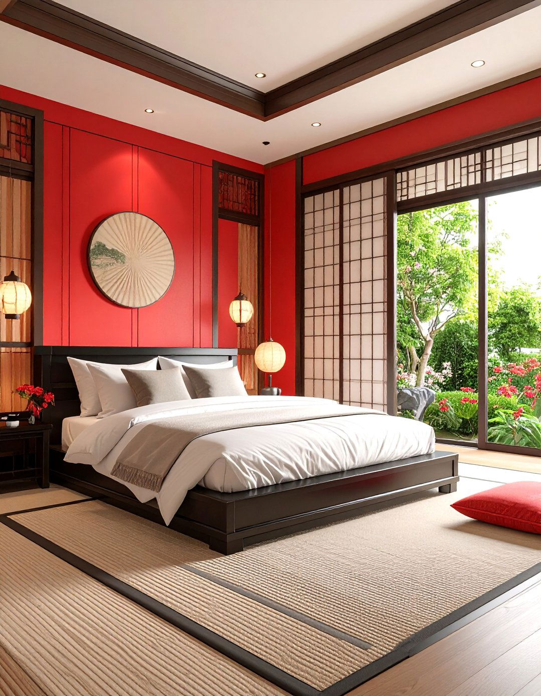 Asian Inspired Red and Black Zen Bedroom - 25 Red and Black Bedroom Ideas