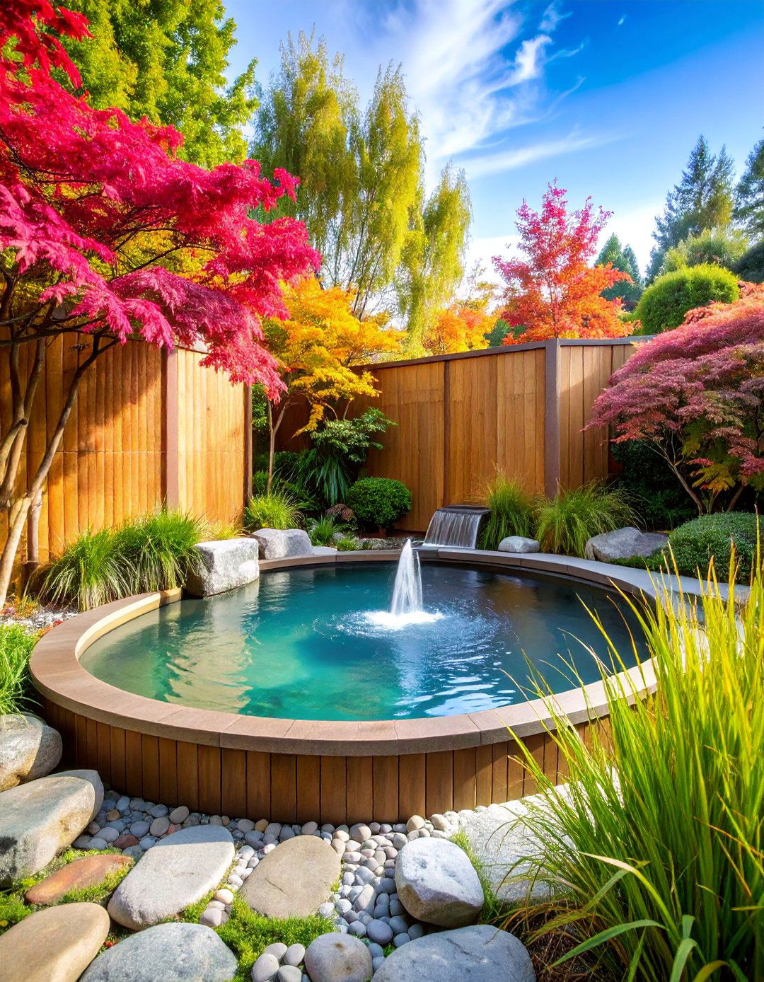 Asian Inspired Sunken Hot Tub with Bamboo Privacy Screens - 25 Sunken Hot Tub Ideas
