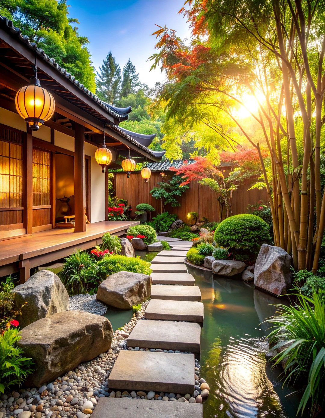 Asian Inspired Townhouse Backyard with Bamboo Features - 25 Townhouse Backyard Ideas
