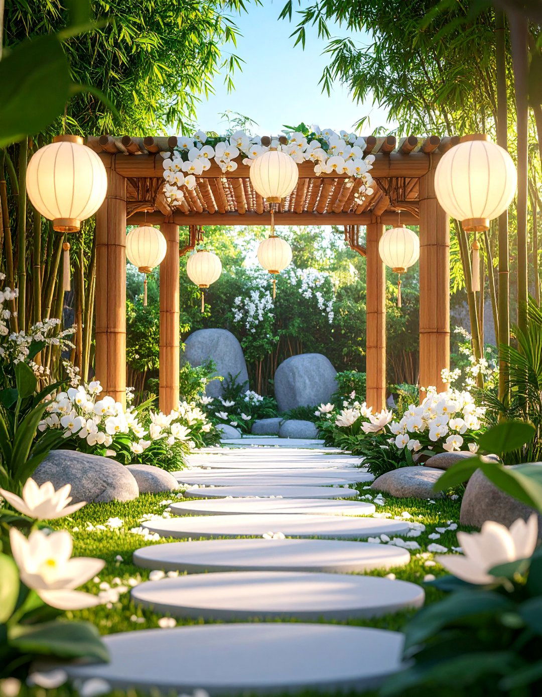 Asian Inspired Wedding Altar with Bamboo and Zen Elements - 25 Wedding Altar Ideas
