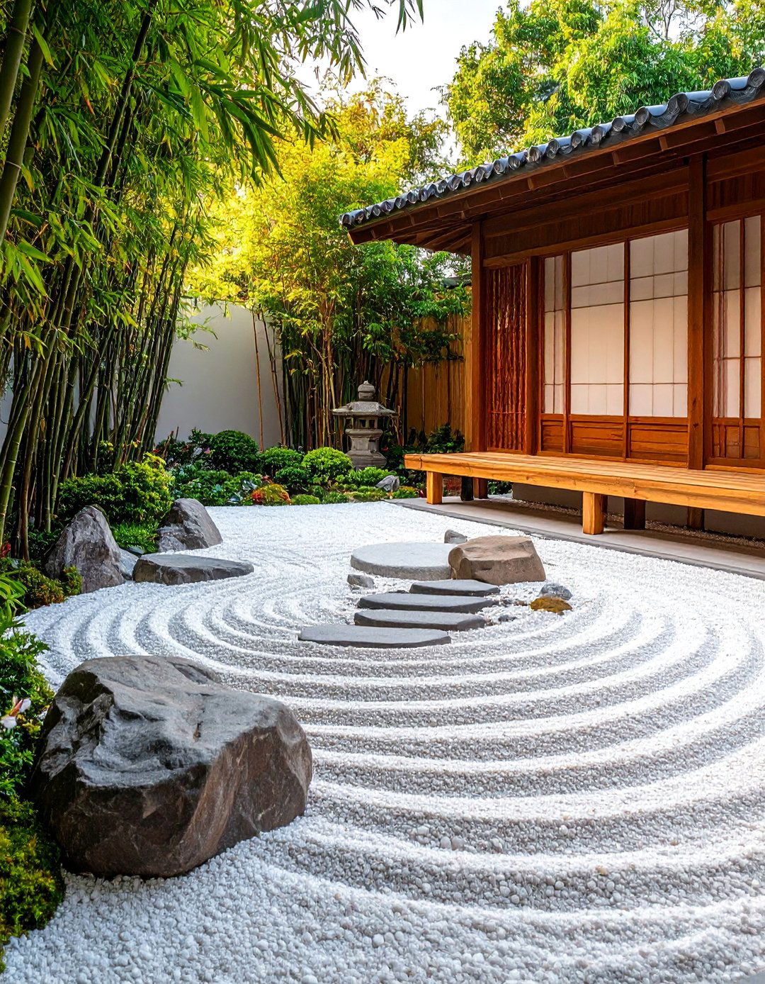 Asian Inspired White Gravel Contemplation Garden - 25 White Rock Landscaping Ideas