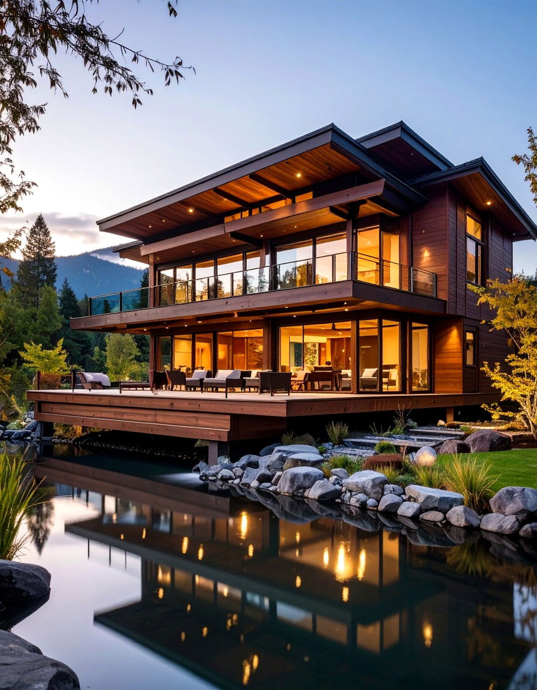 Asian Inspired Zen with Chocolate Brown Cedar and Water Features - 25 Chocolate Brown House Exterior Design Ideas