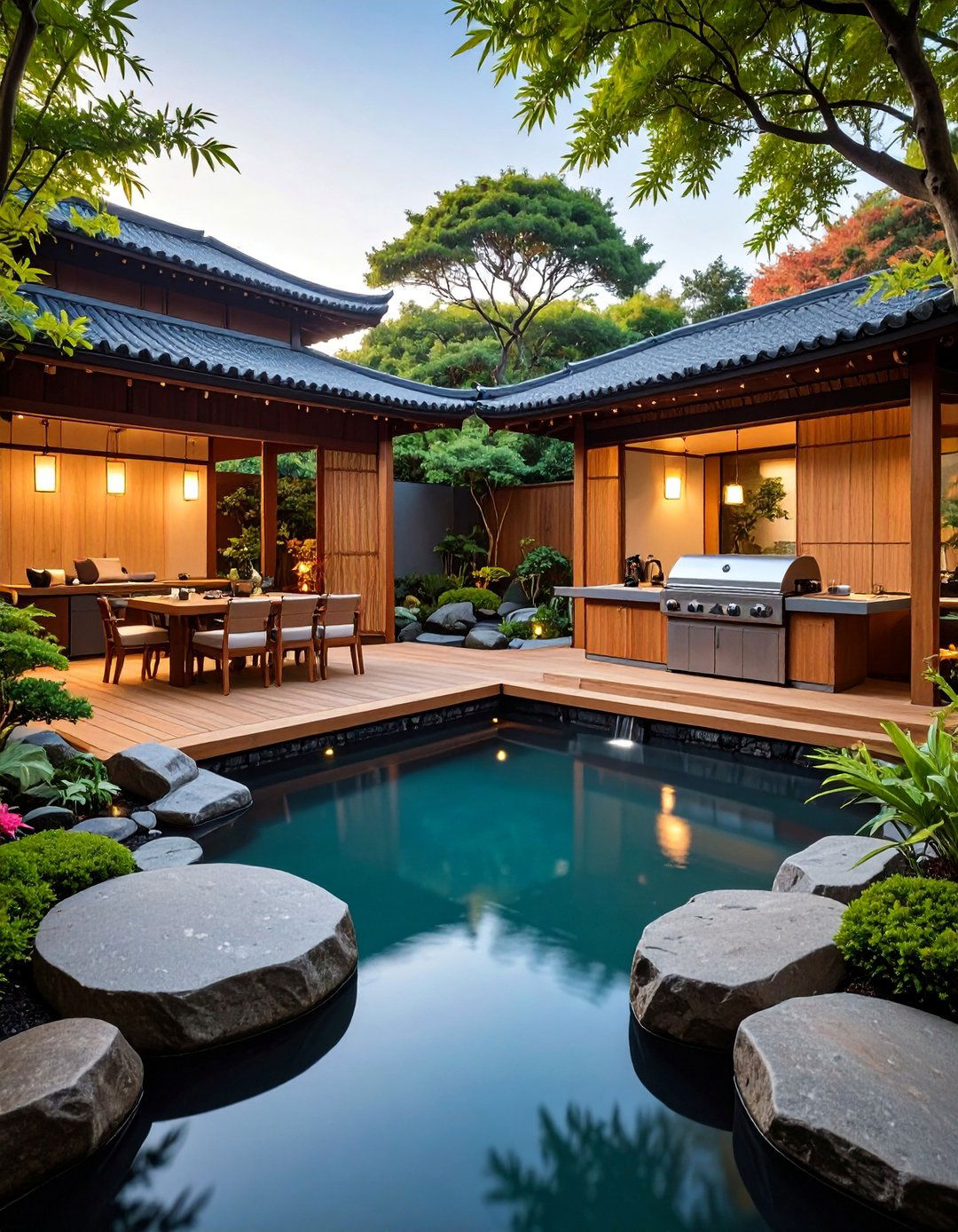 Asian Zen Garden Kitchen with Minimalist Design - 25 Luxury Outdoor Kitchen Ideas