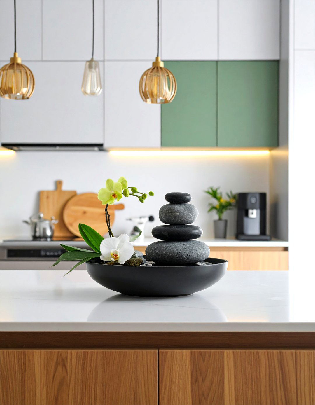 Asian Zen Stone Kitchen Island Centerpiece - 25 Kitchen Island Centerpiece Ideas
