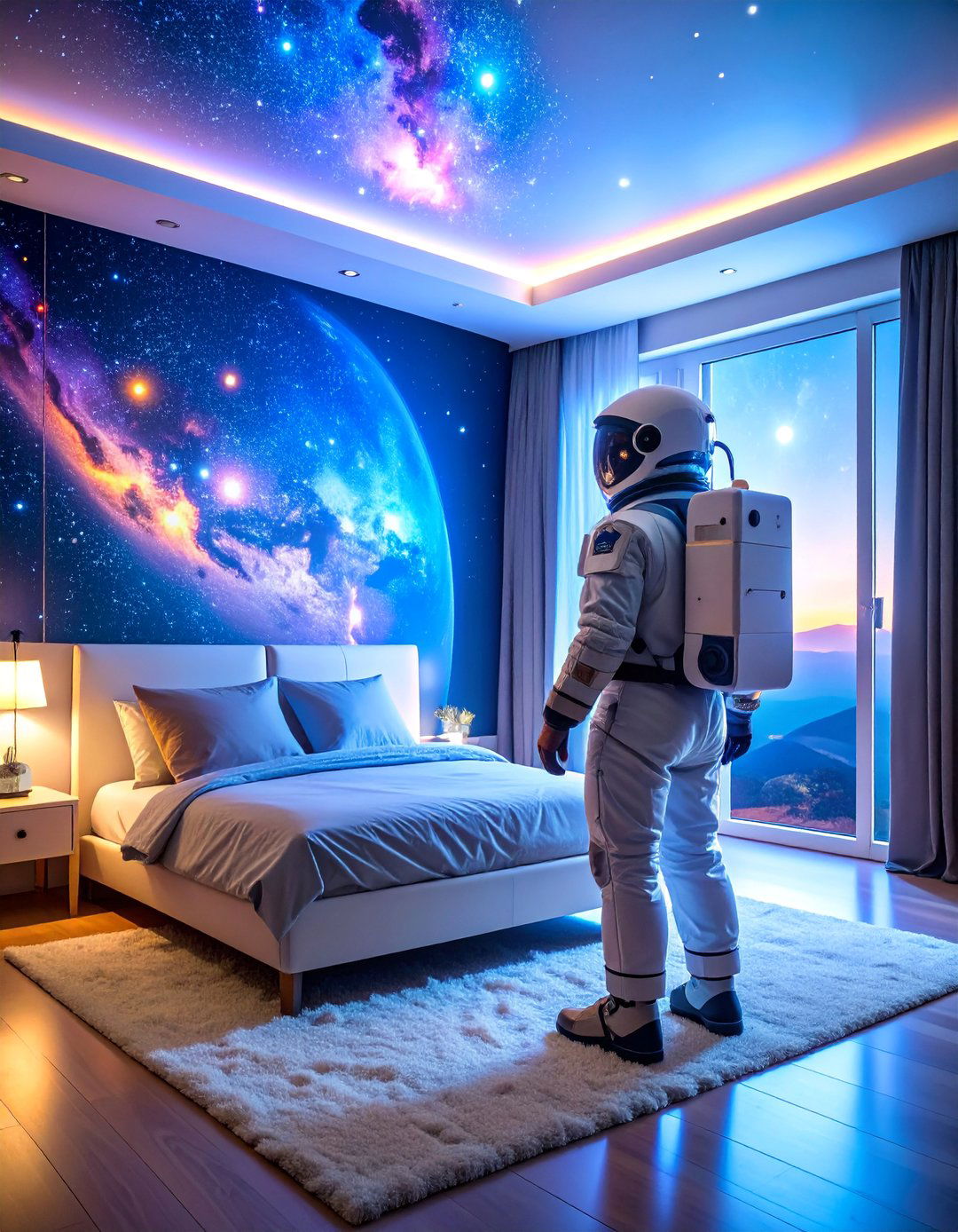 Astronaut Galaxy Projector Bedroom with LED Starlight - 25 galaxy space-themed bedroom ideas