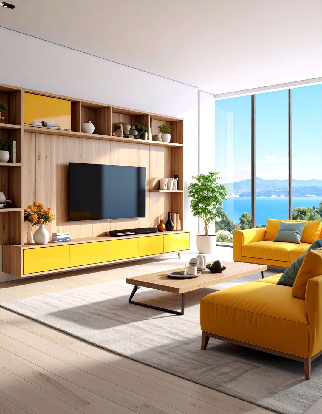 Asymmetrical Floating Cabinet System - 25 Tv Wall Ideas