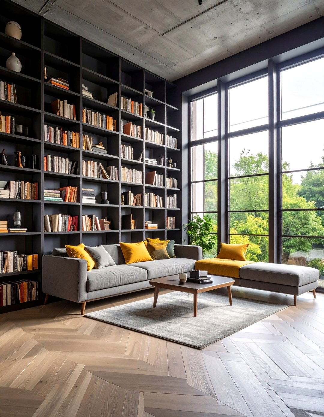 Asymmetrical Geometric Bookcases Around Corner Window - 25 Bookcases Around Window Design Ideas