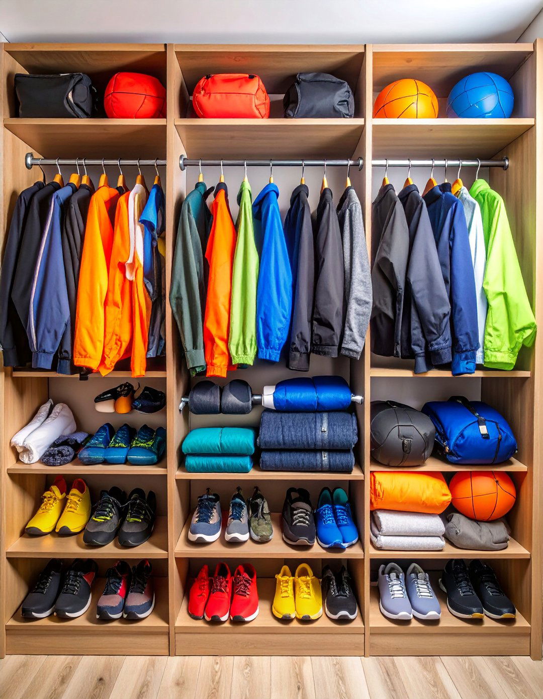 Athletic Wear Closet with Sports Equipment Storage - 25 Closet Ideas