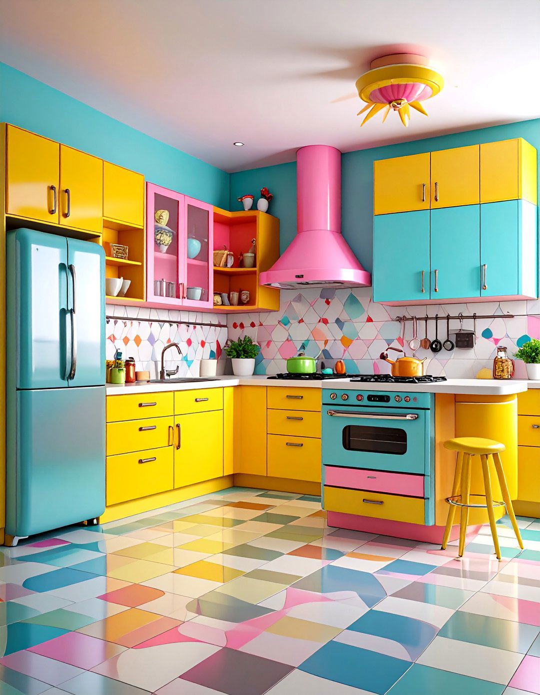 Atomic Pattern Geometric Kitchen - 25 Retro Kitchen Ideas
