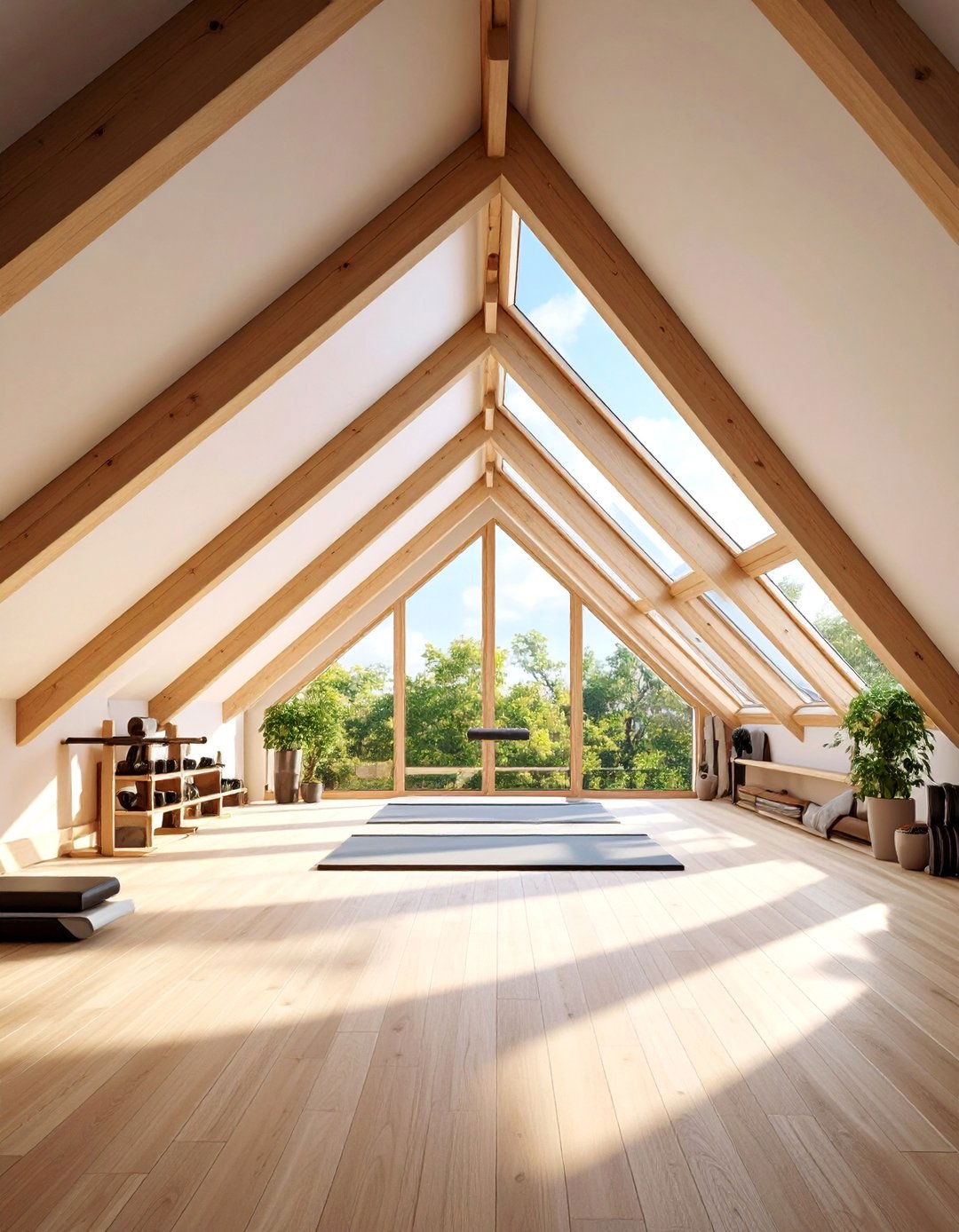 Attic Conversion Gym with Sloped Ceiling Design - 25 Small Home Gym Ideas
