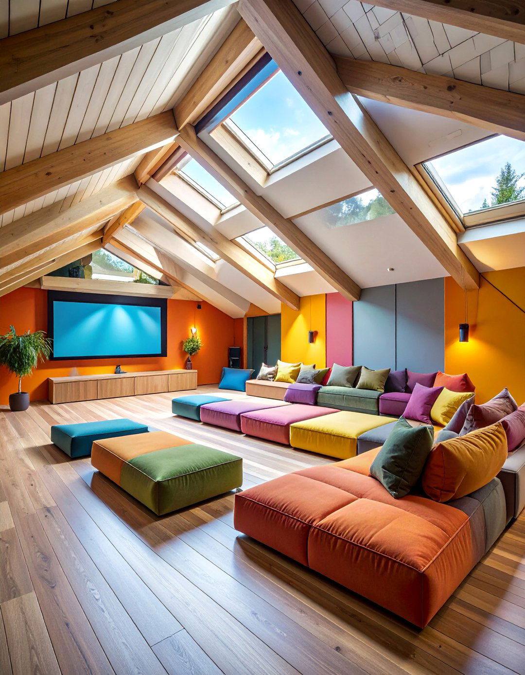 Attic Conversion Theater with Sloped Ceiling Design - 25 Home Theater Ideas