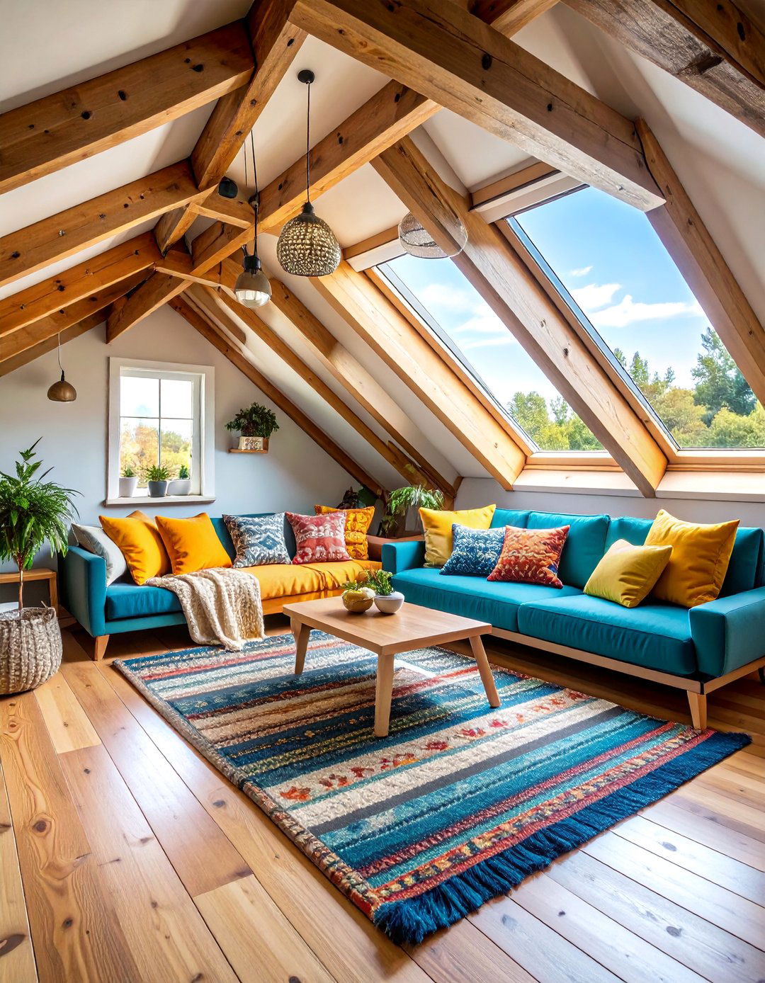 Attic Snug Room with Exposed Beams and Skylights - 25 Snug Room Ideas