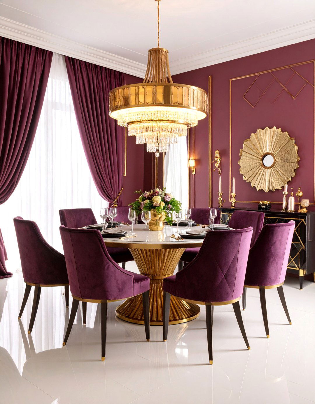 Aubergine Art Deco Glamour - 25 Purple Dining Room Ideas
