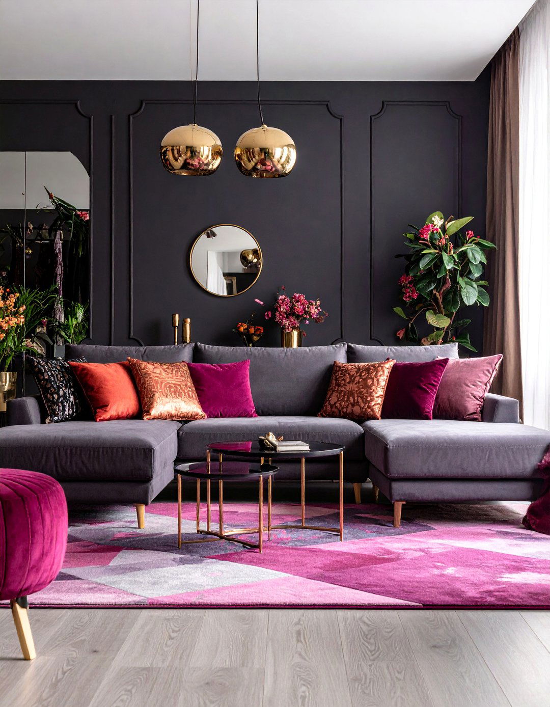 Aubergine Transitional Living Room with Gray Accents - 25 Purple Living Room Ideas