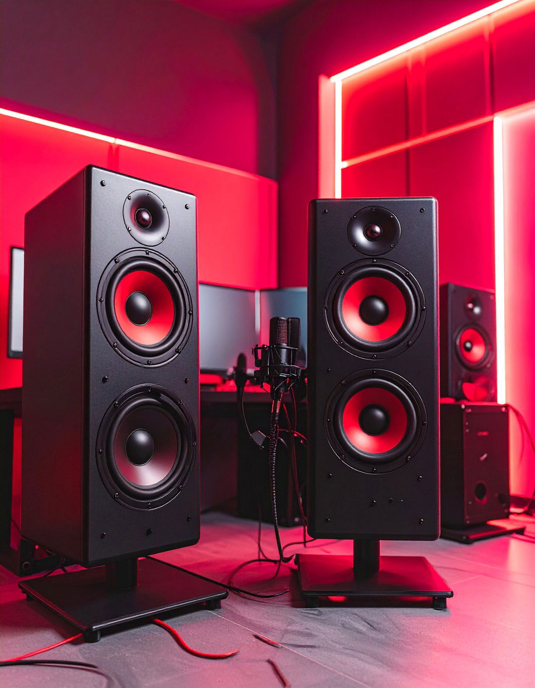 Audio Focused Gaming Sanctuary - 25 Red and Black Gaming Setup Ideas