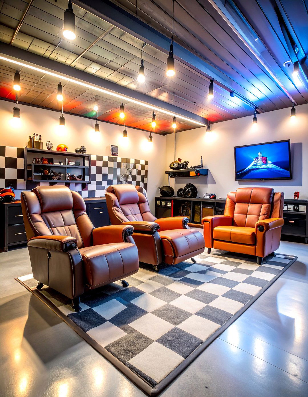 Automotive Garage Living Room with Racing Heritage - 25 Man Cave Living Room Ideas