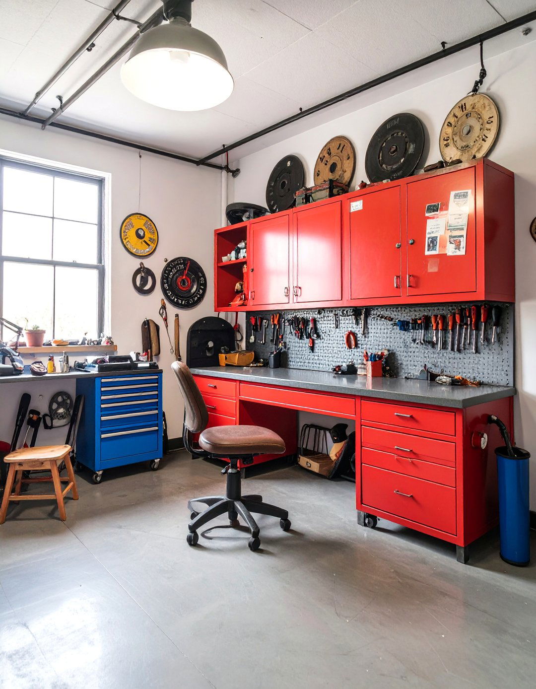 Automotive Themed Home Office with Garage Workshop Elements - 25 Home Office Ideas for Him