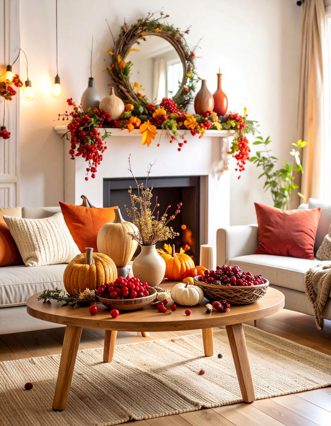 Autumn Berry and Branch Mantel - 25 Fall Mantel Decor Ideas