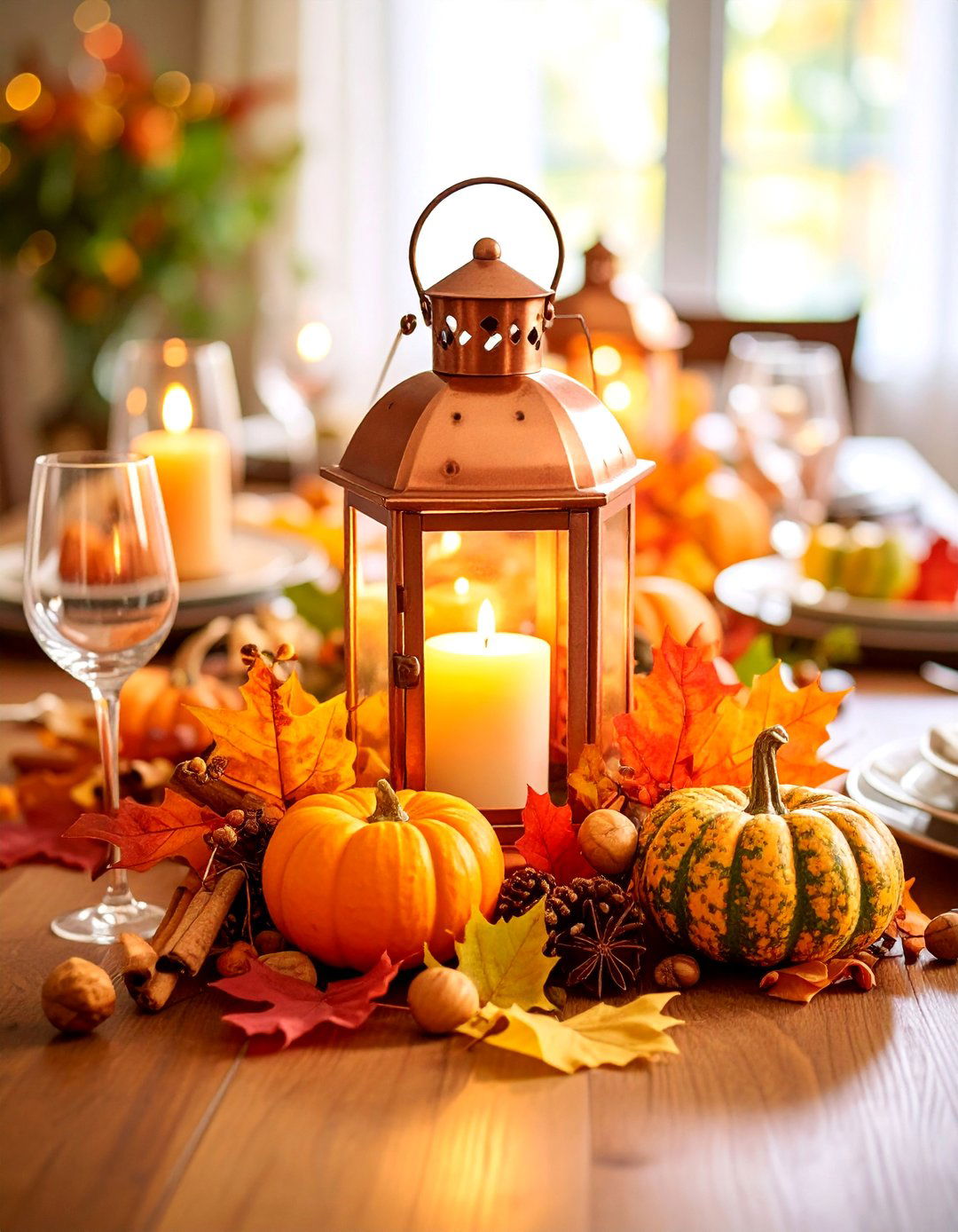 Autumn Harvest Copper Lantern Centerpiece - 25 Lantern Centerpiece Ideas