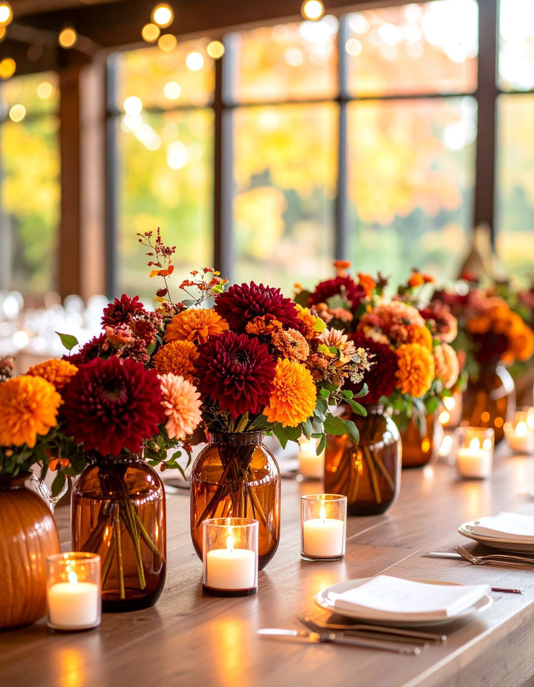 Autumn Harvest Warmth with Seasonal Blooms - 25 Bud Vase Wedding Centerpiece Ideas