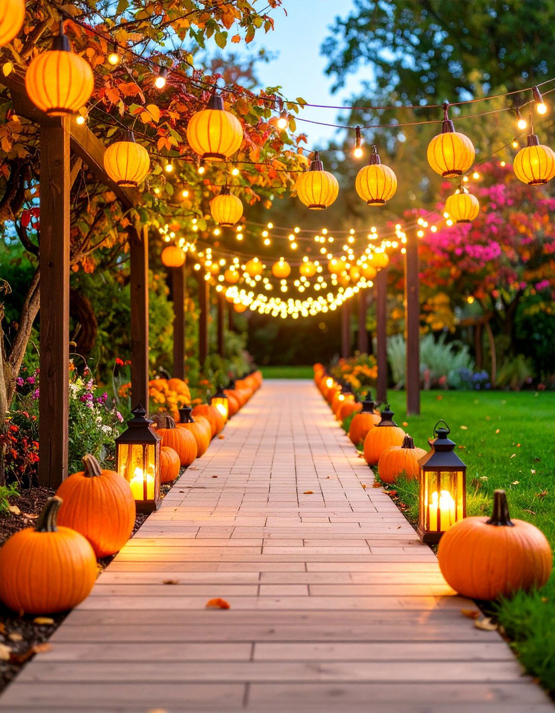 Autumn Pathway Lighting Display - 25 fall outdoor decorating ideas