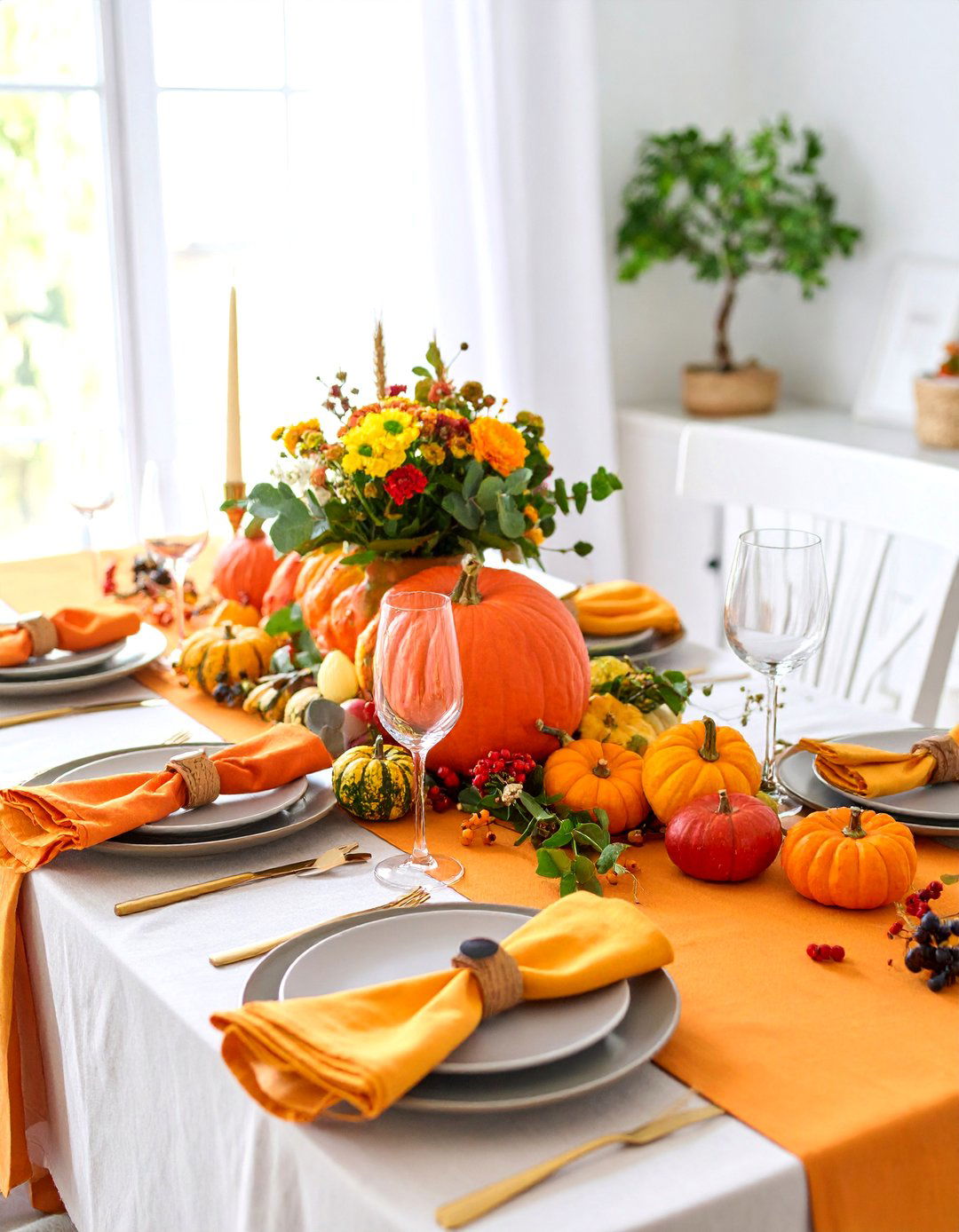 Autumn harvest Tablescape with Pumpkins and Gourds - 25 Tablescape Ideas