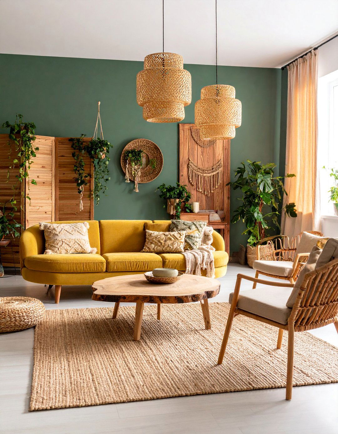 Avocado Green Bohemian Oasis - 25 70s Living Room Ideas