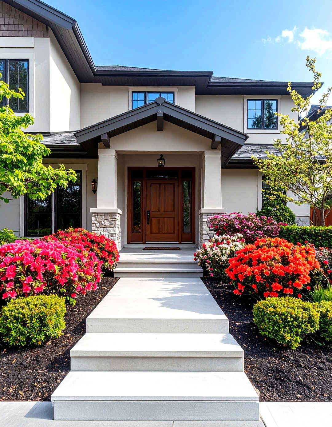 Azalea Foundation Planting with Architectural Integration - 25 Azalea Garden Ideas