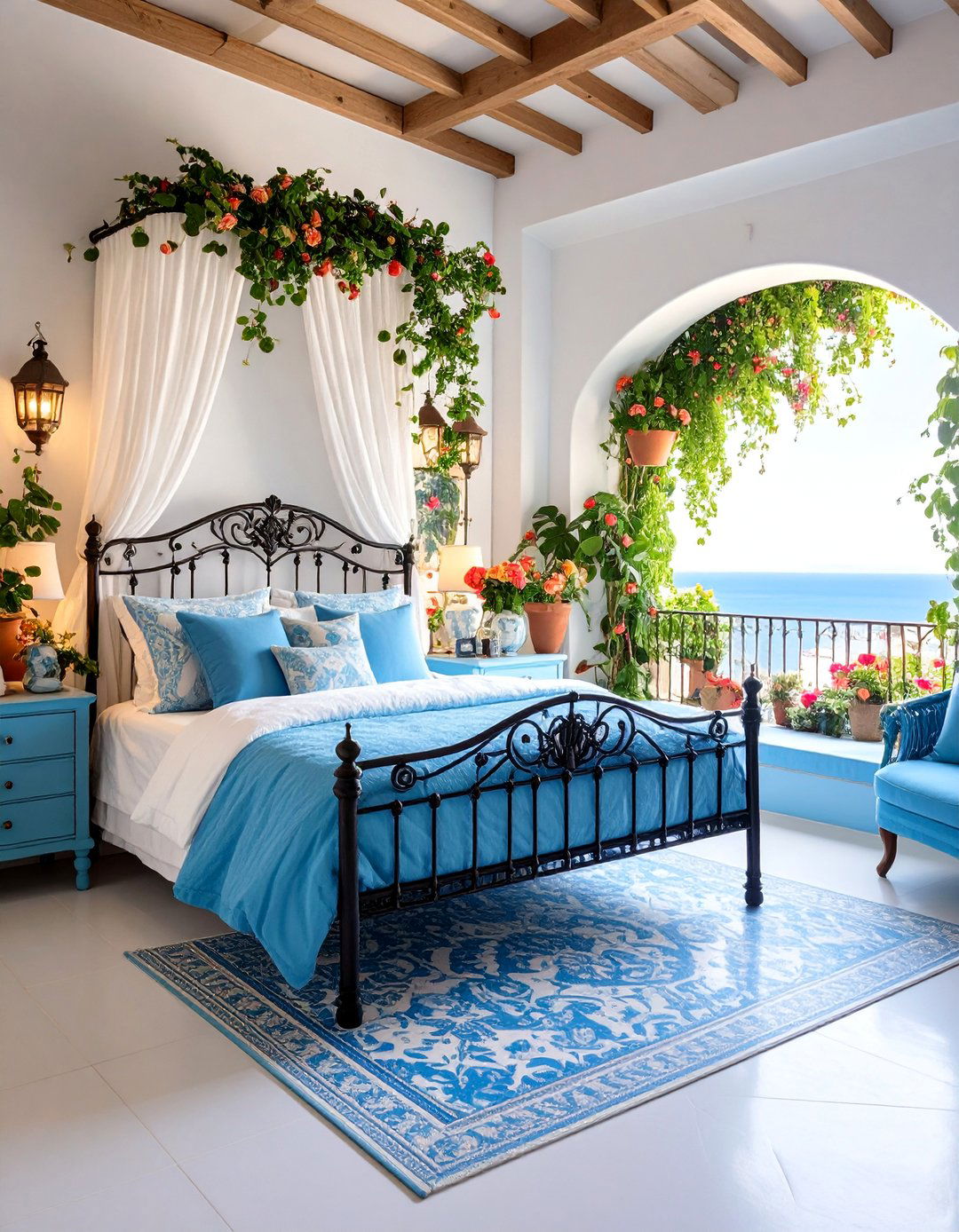 Azure Blue Girls Bedroom with Mediterranean Villa Style - 25 Girls Blue Bedroom Ideas