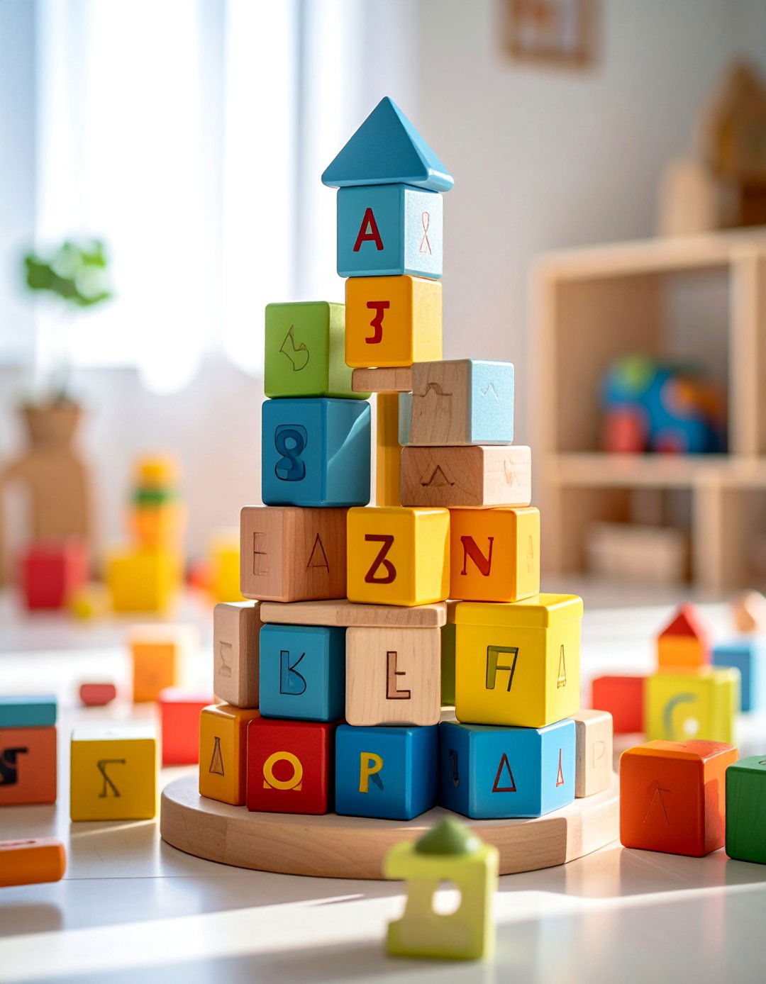 Baby Block Alphabet Learning Tower - 25 Baby Shower Centerpiece Ideas